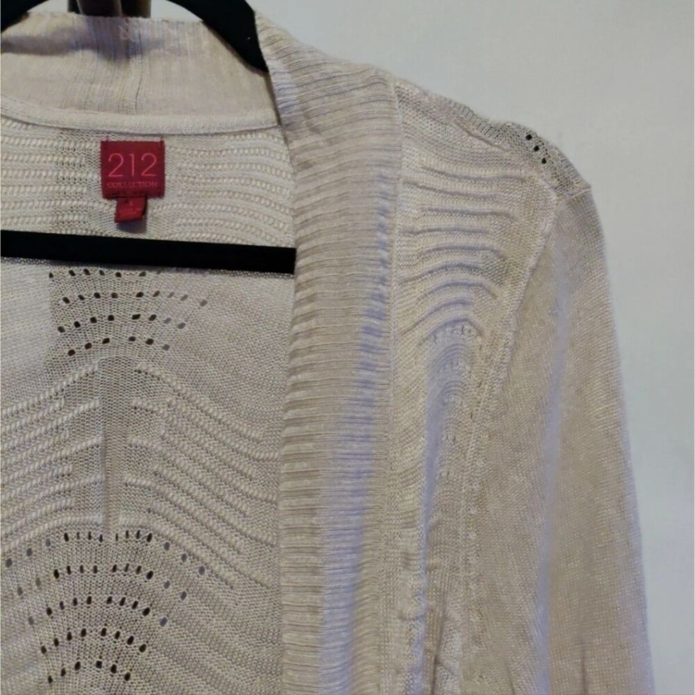 212 Collection Women's Size S Cardigan Sweater Tan 3/4 sleeves, Open Front - Picture 3 of 7